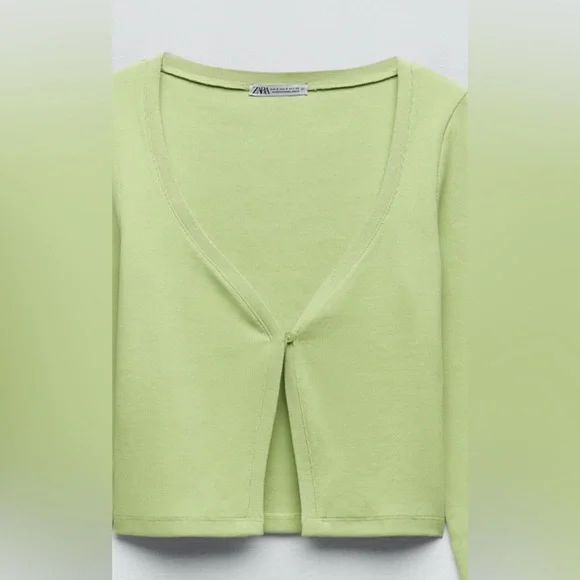 ZARA Light Green Ribbed Single Button Open Front Long Sleeve
Cardigan Top - Picture 4 of 9